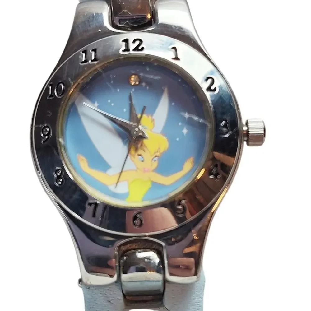 Disney Tinker Bell Watch Blue Strap Silver Tone Case